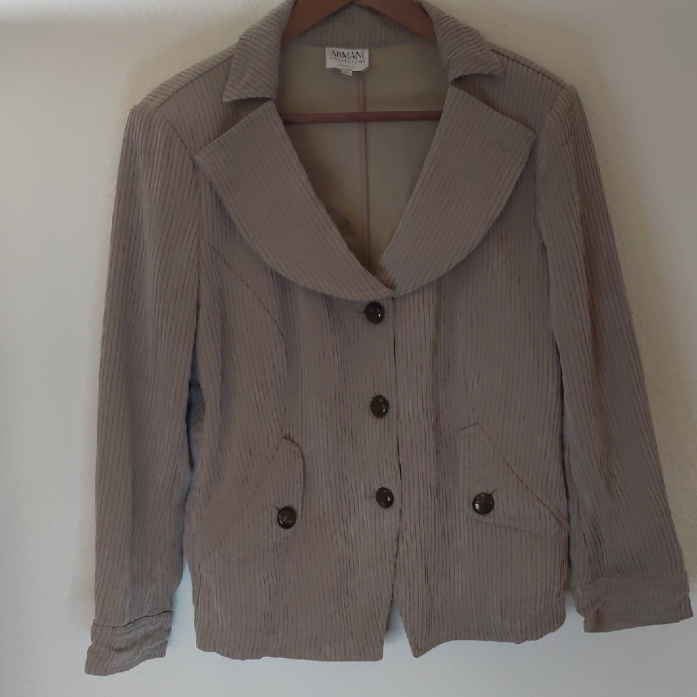 Giorgio Armani Vtg UniqueWomen's Beige Ribbed Blazer 70's Y2K minimalist classic